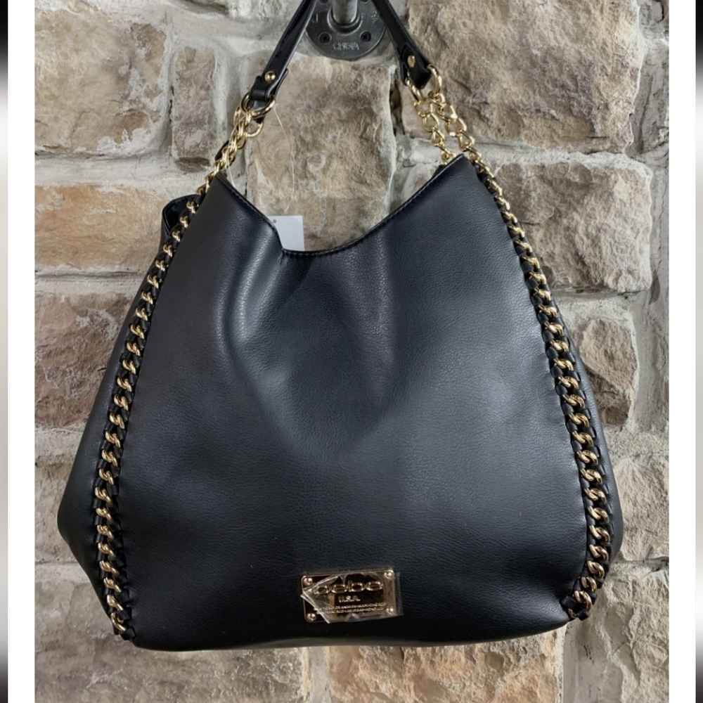 Black Bebe Tote with Gold Chain